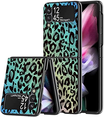 Калъф за Samsung Galaxy Z Flip 3 (2021), Ултратънък калъф от твърда КОМПЮТЪР с панти капак за Galaxy Z Flip 3, Лесна Цялостна защита, с приятен дизайн, за жени и момичета, Цветни леопардо