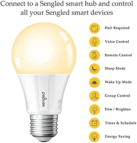 Интелигентни електрически крушки Sengled A19, мек бял комплект с цветен умна крушка E12, съвместими с Alexa, Google Home, SmartThings, интелигентна led лампа Zigbee, се изисква интелигентен