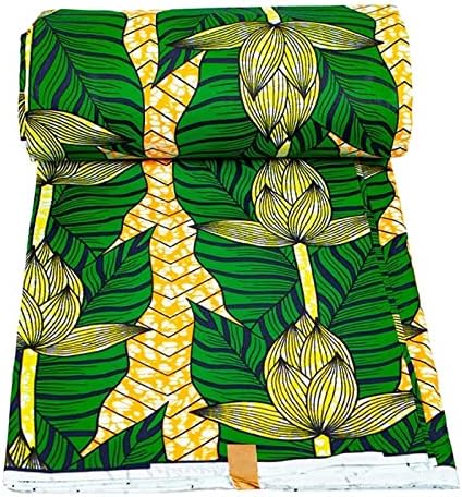 DXMRWJ Африканска Плат Зелен Фон Полиестер Анкара Шиене за Жени Материал Вечерна рокля (Цвят: както е показано, размер: 6 ярда)