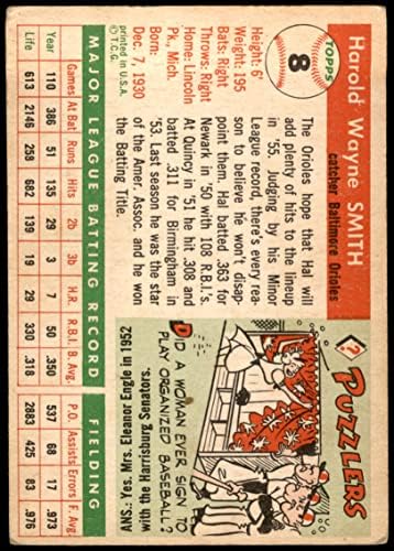 1955 Topps # 8 Хал У. Смит Балтимор Ориолс (Бейзболна картичка) ДОБРИ ориолс