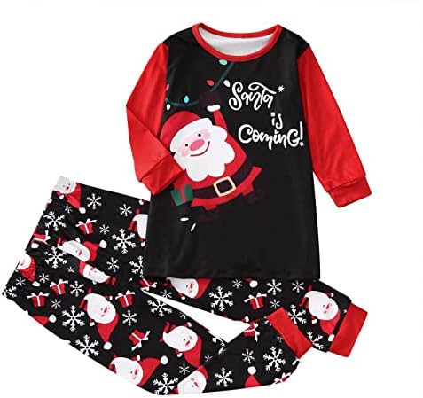 Коледен Костюм за мама, Семейна Дрехи с Принтом Дядо Коледа, Еднакви Блузи с дълъг ръкав + Панталони, Комплект