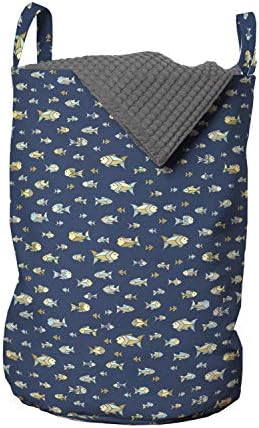 Чанта за пране на риба Ambesonne, Повтарящо Водно животно грешни размери с абстрактен дизайн, Кошница за дрехи