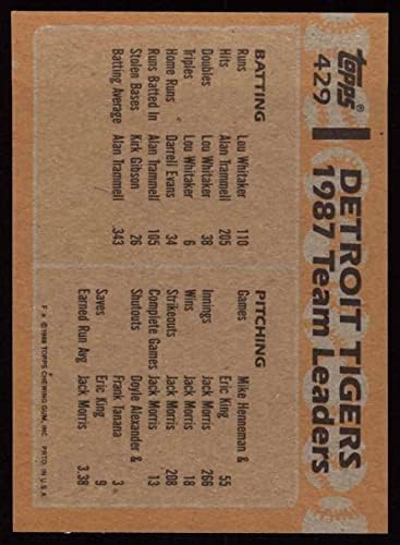 1988 Topps 429 Лидери Тигри от Алън Траммелл /Кърт Гибсън Детройт Тайгърс (Бейзболна картичка) NM / MT Тайгърс
