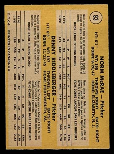 1971 О-Пи-Джи # 93 Начинаещи Сенатърс Норми Macrae / Дени Риддлбергер Вашингтон Сенатърс (бейзболна картичка) EX/ MT Senators