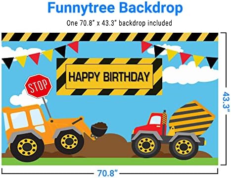 Фон за Снимки на Строителната тема Funnytree за Парти в чест на рождения Ден на Момчето, Украса Банер, Багер,
