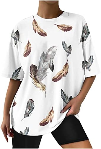 Летни Потници за жени 2023, Модни Дамски Ежедневни Блуза с кръгло деколте и Принтом, Тениска с Къс ръкав, Блузи
