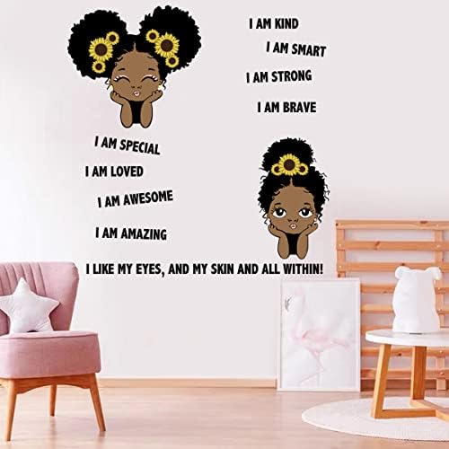 Черна стикер за декора на стените за момичета, вдъхновяващи цитати, аз съм добър, стикери за стена, положителни думи, мотивационни надпис, афроамериканские стикери