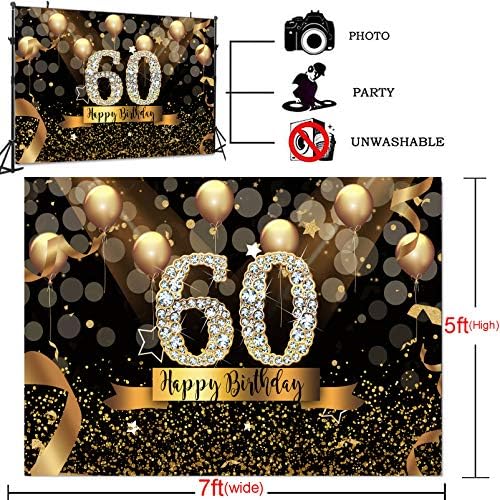Sensfun Happy 60th Birthday Фон на партита за възрастни 7x5ft Боке Кръг Блестящ Златен Фон За Снимки на Въздушен