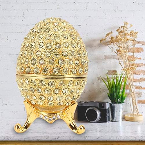 Мини-яйце на Фаберже ръчно рисувани с Богата Емайл и Искрящи Кристали в Ковчега за Бижута и Дрънкулки (Злато)