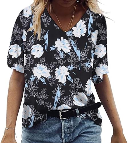 Блузи с флорални принтом за дами, Дамски тениска, Лятна Туника в стил Бохо, Ежедневни Риза с къс ръкав, Графични