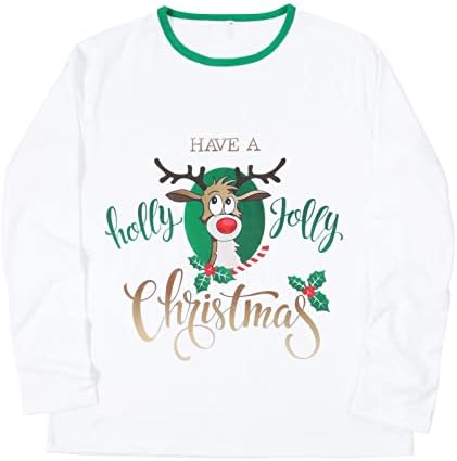 Коледна Пижама за семейството 2023, Коледна Тениска с Дълъг Ръкав и Писмото Принтом, Празнични Семейни Коледни
