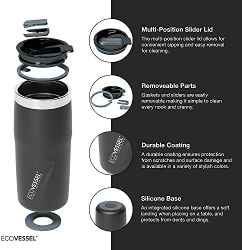 Вакуумна чаша EcoVessel МЕТРО от неръждаема стомана, Изолиран Бутилка за вода, Пътна Кафеена чаша с плъзгащ