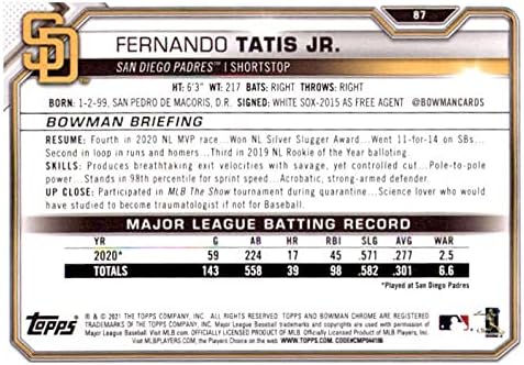 2021 Боуман № 87 Фернандо Татис - младши . Бейзболна карта на Сан Диего Падрес