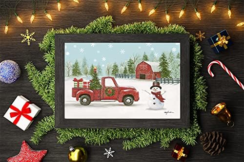B BLINGBLING Коледа Стенно Изкуство Снежна Картина в Двора на Фермата с Червено Снеговиком от Хамбара и Червен