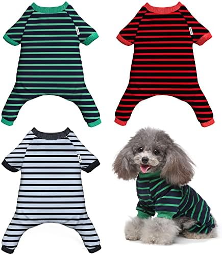 Пижами Enipoly за малки кучета и котки (опаковка от 3 теми), едно Парче Гащеризон, Удобна риза, XL, Зелен| Сив