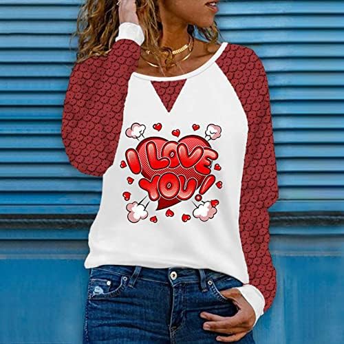 Любовни Графични Тениски за Жени на Св. Валентин, Елегантен Модерен Дантелени Сплайсинговые Блузи с Дълъг Ръкав,