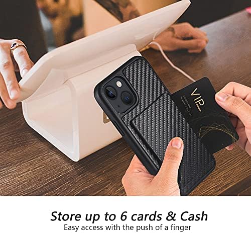 Чанта-портфейл, Предназначени за iPhone 14 Plus, ZVEdeng RFID Принудителна карта Hoder Case Държач за карти, изработени от Въглеродни влакна устойчив на удари Скоба за карти Джоб за