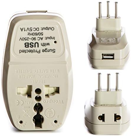 Plug-адаптер OREI 3 в 1 за пътувания в Италия с USB и защита от пренапрежение - Тип L за заземяване - Италия