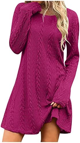 LOOKAA Женствена Рокля-Пуловер Ежедневна Свободно Намаляване на Кратко Вязаное Рокля с кръгло деколте и Дълъг