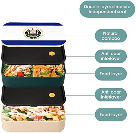 Кутия за обяд Bento с Флага Салвадор, Херметически затворени Контейнери за храна Bento Box с 2 Отделения за