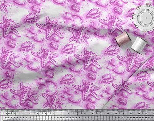 Soimoi Розов памучен трикотажная плат с принтом миди и морски звезди ширина 58 см