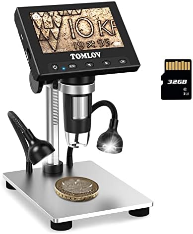 Микроскоп за монети TOMLOV 1000X Error с LCD екран с диагонал 4,3 инча, с Дигитален Микроскоп USB с led подсветка,