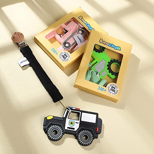 AmazingM Силиконова Автомобилна играчка-Прорезыватель за бебешка храна AmazingM с Клипс за залъгалка, Подаръчен