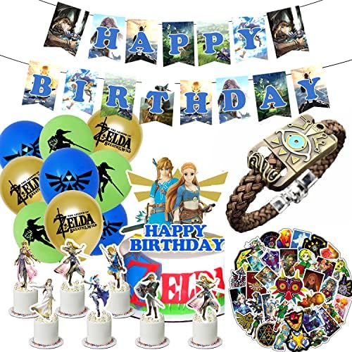 95 бр. вечерни аксесоари Zelda, украса за парти в чест на рождения ден на Zelda включват стикер. гривна, Банер