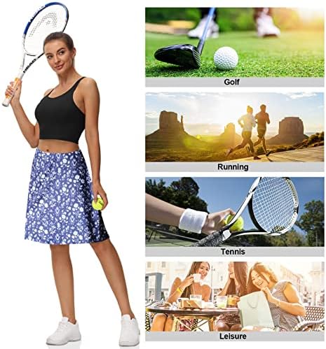 Дамски Къси Поли Caisuedawn с Цветен Модел с Дължина до коляното, Скромни Спортни Прагове за Тенис с 5 Джобове