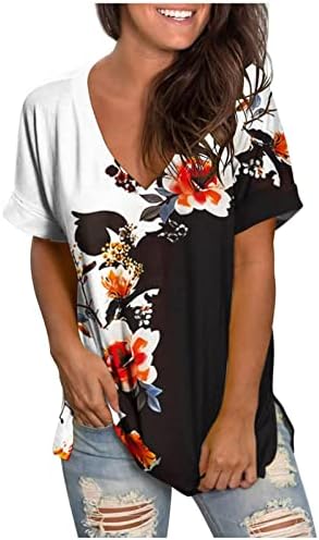 ZLOVHE Блузи за жени, Ежедневни Летни Дамски Пролетно-Лятна Мода Плажната Ежедневни Тениска с Принтом, Свободна Тениска с Къс ръкав, Отгоре