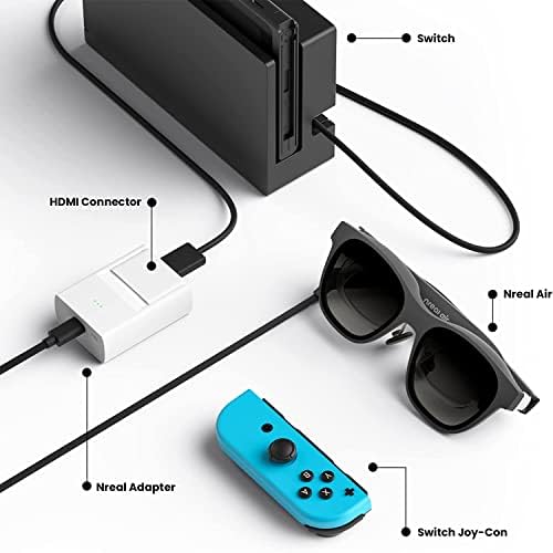 Очила Nreal Air AR с адаптер Nreal, съвместими с iPhone и Nintendo Switch, се свързват към iPhone, чрез адаптер