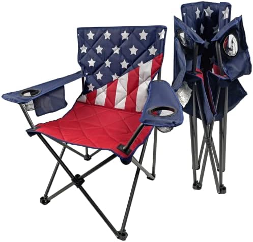 Четворна стол Black Sierra XL с Патриотичен флага на САЩ, за къмпинг, Плажен стол, Градински стол, Стоманена