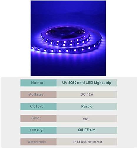 NANLAOHU UV/Ултравиолетова Led Лента Светло Лилав Цвят SMD 5050 16,4 фута/5 М 300 Светодиода 12 В Led Лампа