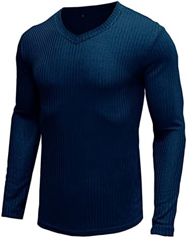 Мъжки Ежедневни Приталенные Пуловери-Пуловери с V-образно деколте, Однотонная Трикотажная Риза с дълъг ръкав,