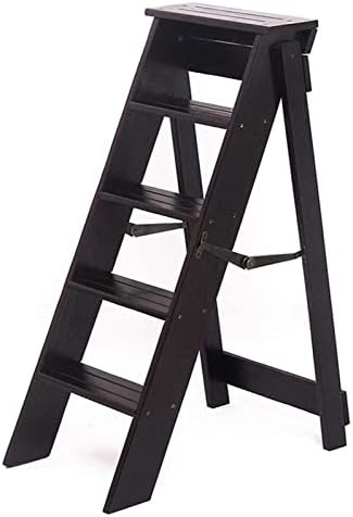 Сгъваеми стълби Дървени Многоцелеви Преносим стремянка 5-Стъпка стол За стълби Лесен Столче за Домашна библиотека (цвят Тъмен орех)