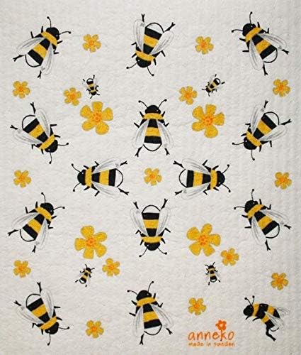 Шведското Кухненски кърпи Anneko / Порести салфетка Жълто + Черно Медоносните пчели (3-Pk Жълто / Черни пчели)