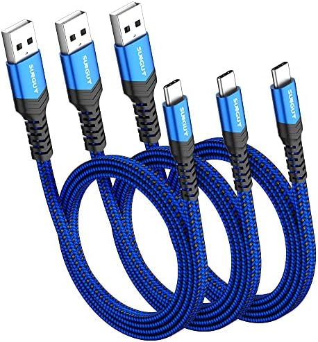 Кабел SUNGUY USB C 3 фута, 3 опаковки Плосък кабел за по-бързо зарядно устройство, USB-A-USB-C, Сплетен кабел