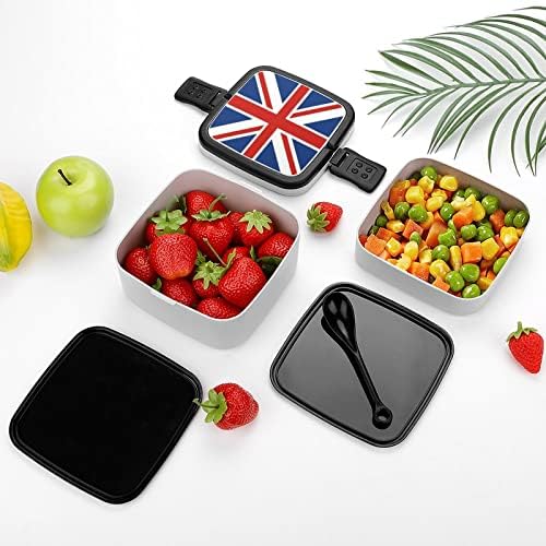 Кутия за Bento с Флага на Великобритания Юниън Джак, Двуслойни Универсален Контейнер за Обяд с Лъжица за Пикник,