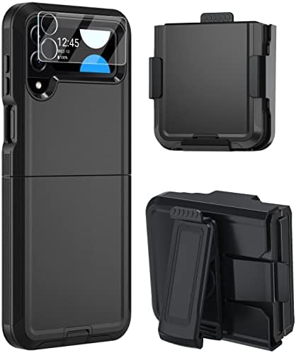 Калъф ONOLA с клипс за колан за Samsung Galaxy Z Flip 4, калъф с защитно фолио за камера с прозрачни лещи, [стойка]