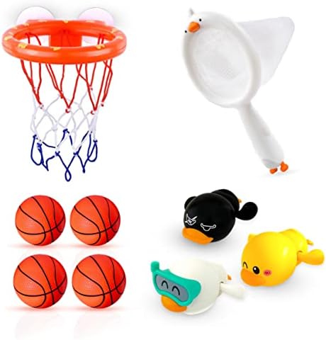 Играчки за баня MARPPY за деца, момчета и Момичета - баскетбол обръч за баня с 4 Топки, 3 Играчки-уточками за