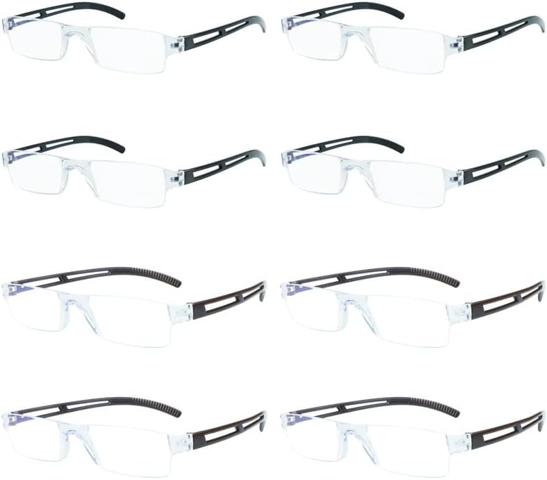 Очила за четене 8 Чифта Сини Заключващи Очила за Четене Ligth за Мъже и Жени, Модни Четци в Квадратна Рамка