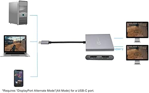 aegis USB-C-2-портов HDMI 2.0 с няколко разделители Видео_порТативный MST-hub-Два монитора 4K/60Hz или 4K/30hz,
