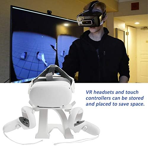 UXELY VR-стойка, съвместима с Oculus-Quest 2, Стенни поставки за дисплея на слушалката с група игрален контролер,