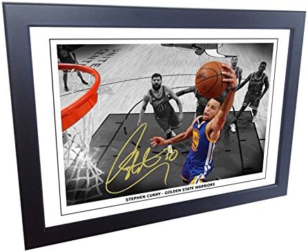 баскетболно Снимка с Автограф от Стивън Къри Голдън Стейт Уориърс 12x8 A4 В една декоративна Рамка за снимки
