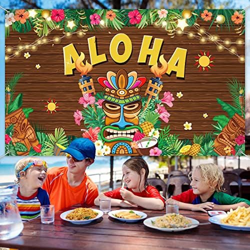 Украса за парти Luau Хавайски Фон Алоха Банер Тропически Тотем Тики Фон За Снимки Палмова Лист Цвете Хибискус