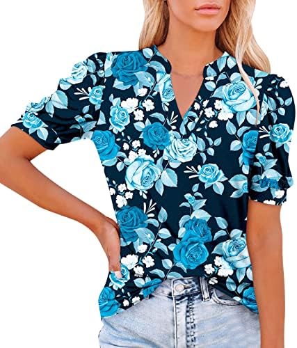 Сладък Графики Тениски, Дамски Блузи С V образно деколте Летни Парчета Тениски С Къс Ръкав Ежедневна Туника