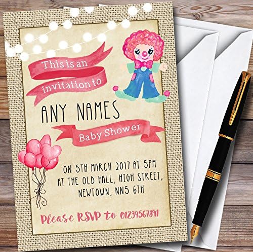 Пощенска картичка Зоопарк 10 x Pink Girls Clown Персонални Покани за участие В Детски душ