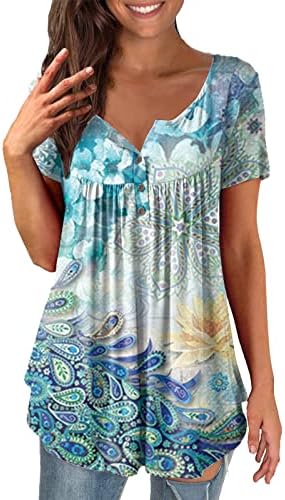 Жена Топ С кръгло деколте, Риза с Къси ръкави, Ежедневни Свободни Дамски Блузи С Цветен Модел, Удобна Тениска