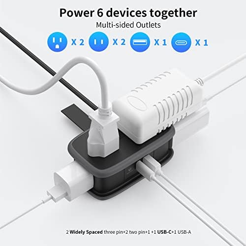 Захранващ кабел USB C, 2 комплекта, USB порт-C с мощност 45 W, 4 гнезда, 2 USB (1 USB-C), Прибиращ се удължителен