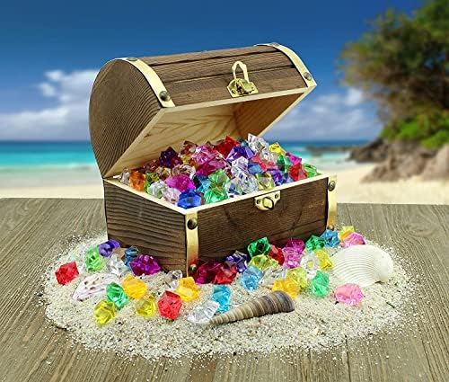 Дървен пиратски сандък със съкровище Attatoy с 240 цветни скъпоценни камъни (пластмасови скъпоценни камъни);